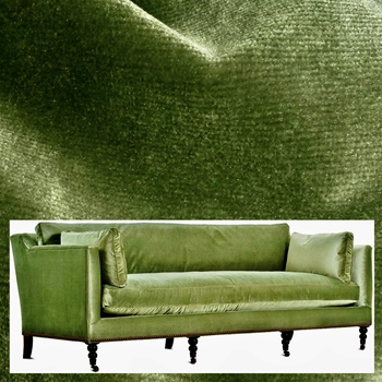 Hepburn Sofa Peridot 90W/40D/34H - 100 % Polyester Velvet, 100K DR, Grade CC, Antique Black Turned Legs, Pewter Castors, Black Nickel Nails