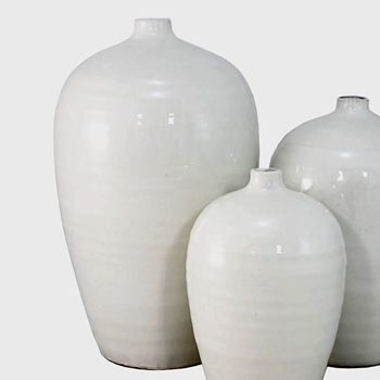 Vase - Geo Bottle White Ceramic Large 10W/18H