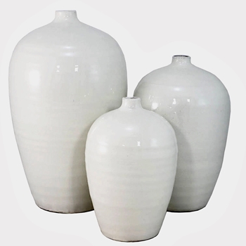 Vase - Geo Bottle White Ceramic Small 7W/11H