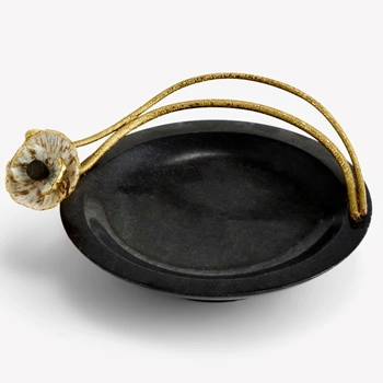 Aram Anemone Trinket Tray 7in Brass & Black Marble