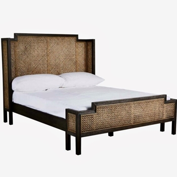 Camille Wing Bed - Mahogany & Cane Rattan King or Queen