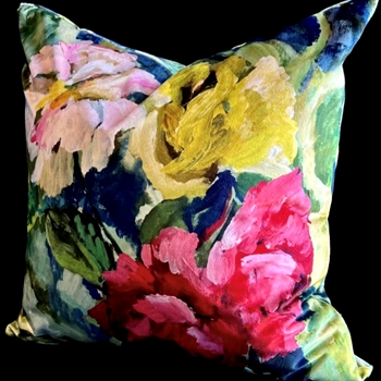 Designers Guild Cushion - Tapestry Flower Vintage Green Damson 22SQ. Luxurious Velvet & Down Insert.