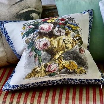 John Derian - Flower Vase Parchment Cushion 20SQ  Linen Cotton, Down Insert