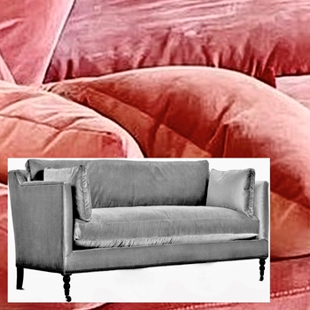 Hepburn Sofa Coral Velvet 71W/40D/34H - 50% Polyester, 50% Cotton Velvet, 70K DR, Antique Black Turned Legs, Black Nickel Nails, Pewter Castors
