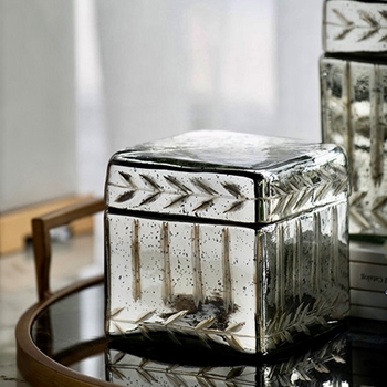Jar - Silver Mercury Glass 5W/5H Square Mini Container Box