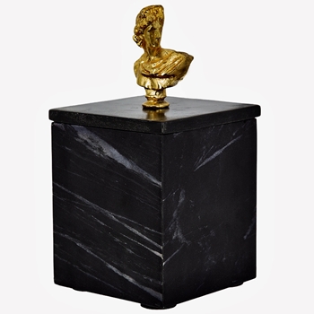 Box - Marble with Gold Bust Lid Handle 4W/8H Black