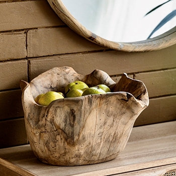 Bowl - Organic  Carved Teak Wood 14W/12