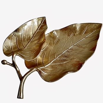 Tray - Leaves Gold Plate - 16x9x2in