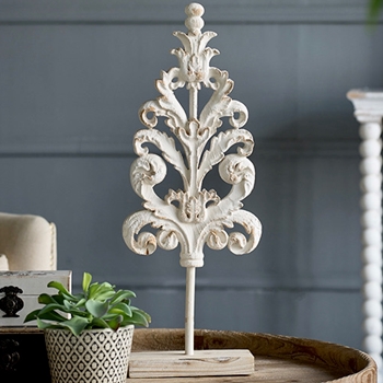 Finial - Acanthus Scroll Tree Antique White 9W/4D/25H