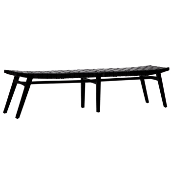 Bench - Camila - Teak Black Stained Frame / Black Leather Weave Seat 74L/15D/18H