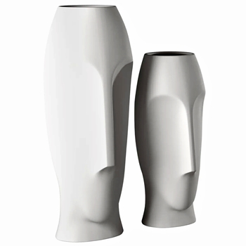 Vase - Long Faces White Ceramic 2 sizes Sold Individually 7W/18H or 6W/14H