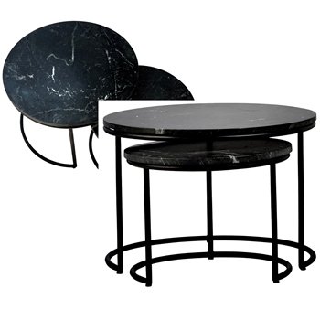 Accent Table - Roces Nest 24W/20H Set of 2 Black Iron & Marble