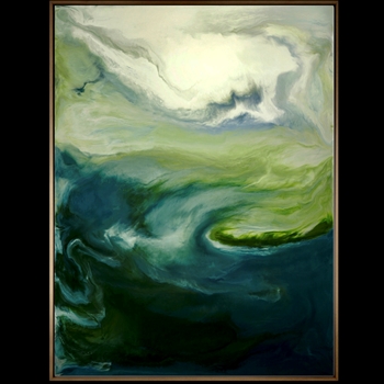 50W/66H Framed Canvas Giclee - Green Sea -  Brushed Brass Gallery Float Frame - Other Sizes Available