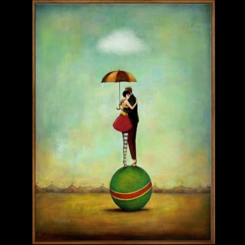 34W/42H Framed Canvas Giclee - Circus Romance -  Brushed Brass Gallery Float Frame - Other Sizes Available
