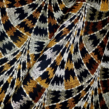 Embroidery - Cougar Safari Pyrite - 30K DR, 52in Wide, Repeat 9HOR/8VERT. Cotton Embroidery on 55% Viscose/45% Polyester Ground