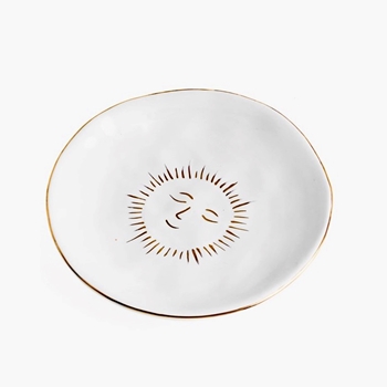 Plate - White Ceramic W/ Gold Sun Face 5in
