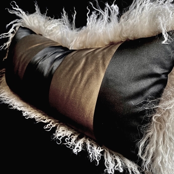 Tibet Fur Silver & Mocha Black 4.5in Silk Taffeta Stripe Cushion 24W/12H