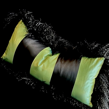 Tibet Fur Black with Black & Jade 4.5IN Stripe Silk Cushion 24W/12H