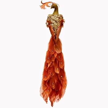 Bird Ornament - Peacock - Saffron, Feather & Gems 17in Clip