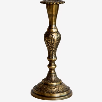 Candlestick - Embossed Vintage Brass 4x9H