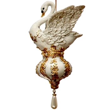 Bird - Swan On Crown Gold/Antique White  5.5in