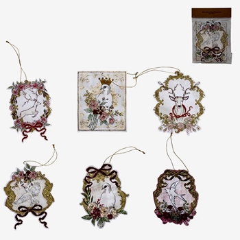 Ornament - Gift Tag Embroidered PKG 6  7in