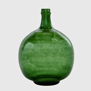Vase - Green Glass Cellar Bottle 9W/13H inches