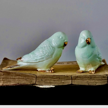 Birds - Parakeet Aqua Glaze W Gold 6ix4in  Sold Individually