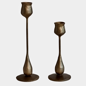 Candlestick Set 2 - Bulbous Bronze 3x7, 3x10in