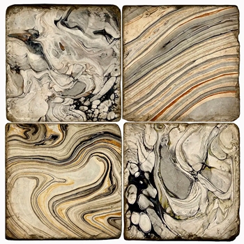 Coaster - Tumbled Marble Set4 - Marbleized Pattern Earth Tones