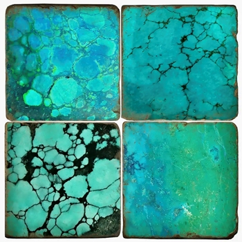 Coaster - Tumbled Marble Set4 - Turquoise Gemstone Patterns