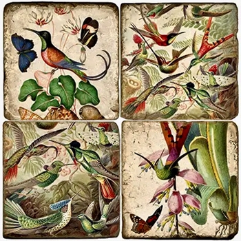 Coaster - Tumbled Marble Set4 - Hummingbird Archival Painting Details