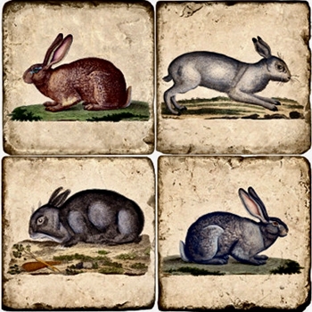 Coaster - Tumbled Marble Set4 - Rabbits II