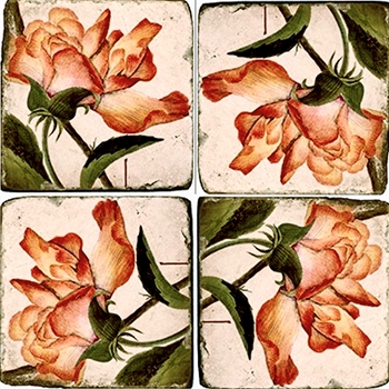 Coaster - Tumbled Marble Set4 - Roses - Orange