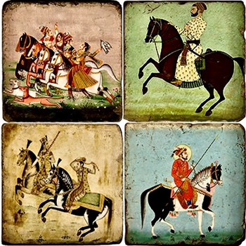Coaster - Tumbled Marble Set4 - Mughal Miniatures Asst - Horses