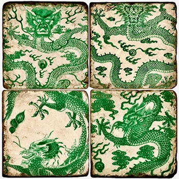 Coaster - Tumbled Marble Set4 - Ming Dragons Emerald