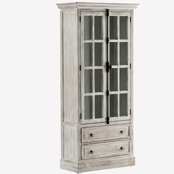 Curio - Hudson Antique White Finished Wood 37W/17D/79H  2door/2drawers