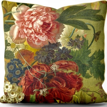 Cushion - Pink Peony - Dutch Painting Detail - Van Brussel 18SQ with Luxurious Synthetic Down Insert