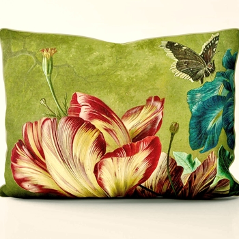 Cushion -  Parrot Tulip - Dutch Painting Detail - Van Brussel 20x16in with Luxurious Synthetic Down Insert
