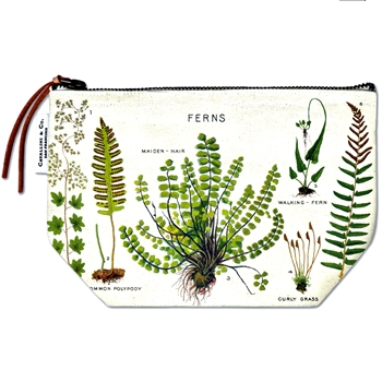 Pouch - Ferns 9x6in Dark Lining, Cotton with Leather Pull - Italy