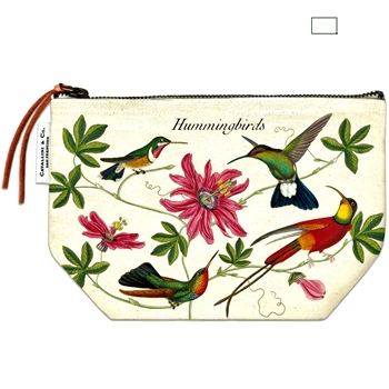 Pouch - Hummingbirds 9x6in Dark Lining, Cotton with Leather Pull - Italy