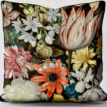 Cushion - Still Life 1 - Dutch Painting Detail - Bosschaert  18SQ with Luxurious Synthetic Down Insert