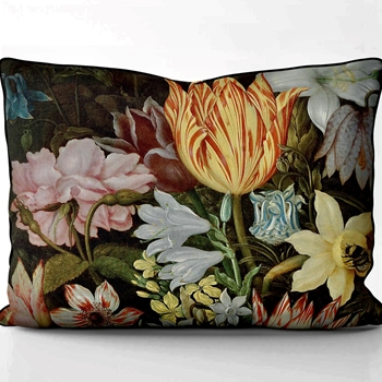 Cushion - Still Life 2 - Dutch Painting Detail - Bosschaert  20x16in with Luxurious Synthetic Down Insert