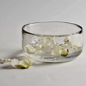 Bowl - Clear Pebbled Glass Bowl Serving 10.5W/5H