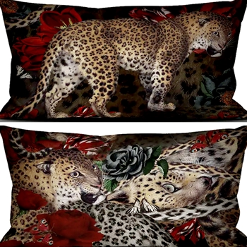 Voglio Bene France - Velvet Cushion Fauve Leopard 26X16in - Synthetic Down Insert