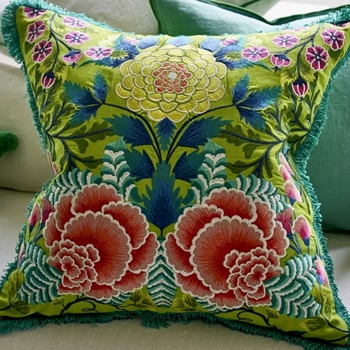Designers Guild Cushion - Brocart Embroidered Lime 20in SQ