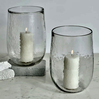 Vase / Hurricane - Clear Pebbled Glass 8W/12H