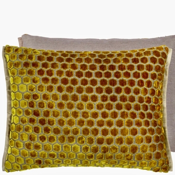 Designers Guild Cushion - Jabot Mustard Cut Velvet 16x12in. Luxurious Down Insert.
