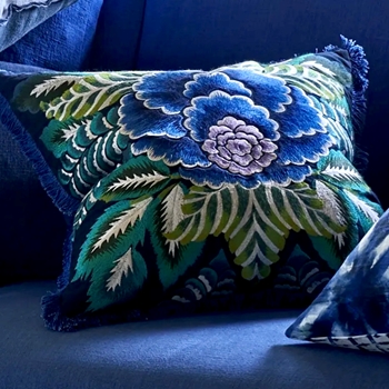 Designers Guild Cushion - Rose de Damas Embroidered Indigo 20in SQ
