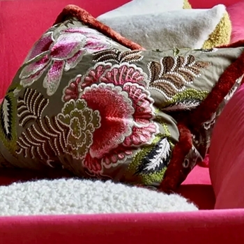 Designers Guild Cushion - Rose de Damas Embroidered Cranberry 24x18in
